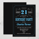 Invitation Fête du 21e anniversaire - Bleu noir (Devant / Derrière)