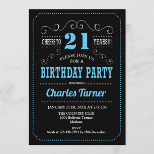 Invitation Fête du 21e anniversaire - Bleu noir