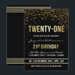 Invitation Fête du 21e anniversaire | Confetti en or chatoyan<br><div class="desc">Cette invitation formelle, élégante, branchée et moderne à la fête du vingt et unième anniversaire convient aux hommes ou aux femmes. Il comprend des lignes dorées propres, un script gothique coque supérieur élégant et un texte fixe imitation feuille d'or sophistiqué sur un arrière - plan noir avec des douches de...</div>