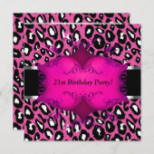 Invitation Fête du 21e anniversaire des femmes léopard rose (Devant / Derrière)