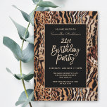 Invitation Fête du 21e anniversaire du Poster de animal tenda<br><div class="desc">Célébrez son 21e anniversaire dans le style branché avec cette invitation personnalisée de style Safari. Il dispose d'une motif poster de animal sauvage dans les tons terreux marron, tan, beige et noir avec rayures et taches motif. Un arrière - plan noir chic encadre votre texte personnalisé dans le style. Personnalisez...</div>