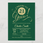 Invitation Fête du 21e anniversaire - Gold Vert<br><div class="desc">21e Anniversaire Invitation dans vert de forêt émeraude foncé avec motif d'or parties scintillant faux. Fonctionne avec une police de script de typographie à la mode. Design moderne et simple, parfait pour une soirée élégante. Salut à 21 ans ! Peut être personnalisé à tout âge! S'il vous plaît, envoyez-moi un...</div>