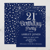Invitation Fête du 21e anniversaire - Marine & Silver (Devant / Derrière)