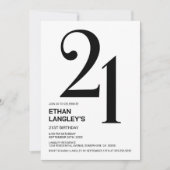Invitation Fête du 21e anniversaire moderne noir et blanc (Devant)