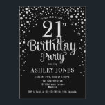 Invitation Fête du 21e anniversaire - Noir & Argent<br><div class="desc">Invitation de fête du 21e anniversaire. Design élégant en noir et faux parties scintillant argent. Comprend des polices de caractères et des confettis stylisés. Message-moi si vous avez besoin d'âge personnalisé.</div>