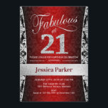 Invitation Fête du 21e anniversaire - Noir rouge argent<br><div class="desc">Invitation de fête du 21e anniversaire en rouge noir et argent. Elégante carte invitation avec fausse parties scintillant argent et diamants. Fonctionne avec un modèle damask et une police de script. Fabuleux à vingt et un ! Design classique parfait pour une soirée élégante. S'il vous plaît, envoyez-moi un message si...</div>