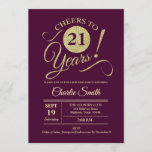 Invitation Fête du 21e anniversaire - Or Bourgogne<br><div class="desc">21e Anniversaire Invitation de fête en bordeaux foncé avec motif d'or de parties scintillant fausse. Fonctionne avec une police de script de typographie à la mode. Design moderne et simple, parfait pour une soirée élégante. Salut à 21 ans ! Peut être personnalisé à tout âge! S'il vous plaît, envoyez-moi un...</div>