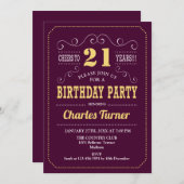 Invitation Fête du 21e anniversaire - Or Bourgogne (Devant / Derrière)