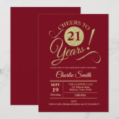 Invitation Fête du 21e anniversaire - Or rouge foncé (Devant / Derrière)