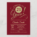 Invitation Fête du 21e anniversaire - Or rouge foncé<br><div class="desc">21e Anniversaire Invitation de fête en rouge foncé avec motif d'or en fausse parties scintillant. Fonctionne avec une police de script de typographie à la mode. Design moderne et simple, parfait pour une soirée élégante. Salut à 21 ans ! Peut être personnalisé à tout âge! S'il vous plaît, envoyez-moi un...</div>