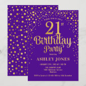 Invitation Fête du 21e anniversaire - Purple & Gold (Devant / Derrière)