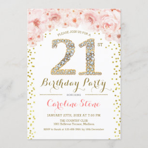 Invitation Fête du 21e anniversaire - Rose or blanc