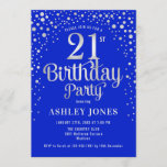 Invitation Fête du 21e anniversaire - Royal Blue & Silver<br><div class="desc">Invitation de fête du 21e anniversaire. Design élégant en bleu royal et faux argent parties scintillant. Comprend des polices de caractères et des confettis stylisés. Message-moi si vous avez besoin d'âge personnalisé.</div>