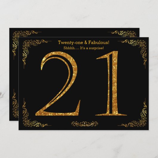 Invitation Fête du 21e anniversaire,Styl Gatsby,parties scint (Devant / Derrière)