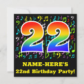 Invitation Fête du 22e anniversaire : Symboles de musique amu (Devant)