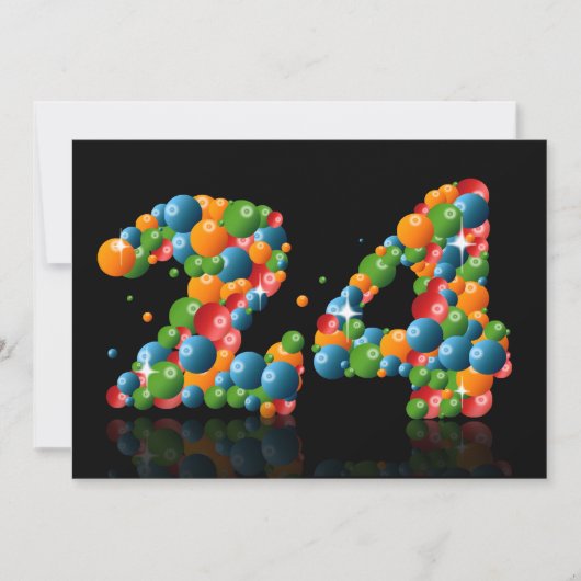 Invitation Fête du 24e anniversaire, avec bulles et balles (Devant)