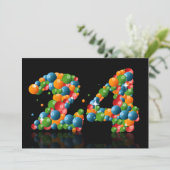 Invitation Fête du 24e anniversaire, avec bulles et balles (Debout devant)