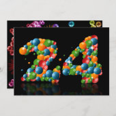 Invitation Fête du 24e anniversaire, avec bulles et balles (Devant / Derrière)