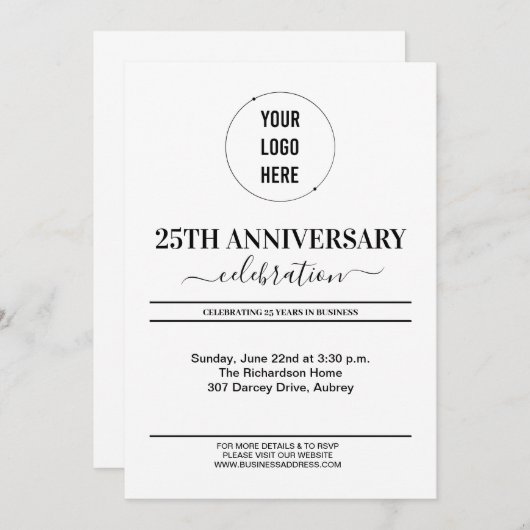 INVITATION FÊTE DU 25E ANNIVERSAIRE (Devant / Derrière)