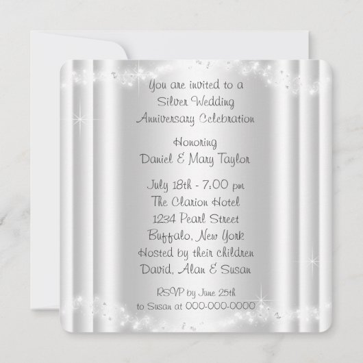 Invitation Fête du 25e anniversaire Argent Silver (Dos)