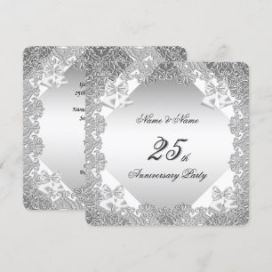 Invitation Fête du 25e Anniversaire Blanc Lace Argenté