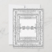 Invitation Fête du 25e Anniversaire Damask Argent Blanc (Dos)