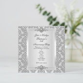 Invitation Fête du 25e Anniversaire Damask Argent Blanc (Debout devant)