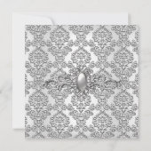 Invitation Fête du 25e Anniversaire Damask Argent Blanc (Dos)