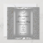 Invitation Fête du 25e Anniversaire Damask Argent Gris (Devant)