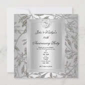 Invitation Fête du 25e Anniversaire Damask Argent Gris 2 (Devant)
