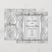 Invitation Fête du 25e Anniversaire Damask Diamant Blanc (Devant / Derrière)