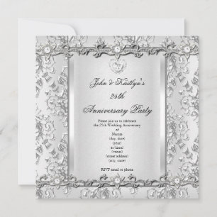 Invitation Fête du 25e Anniversaire Damassé Diamant Blanc