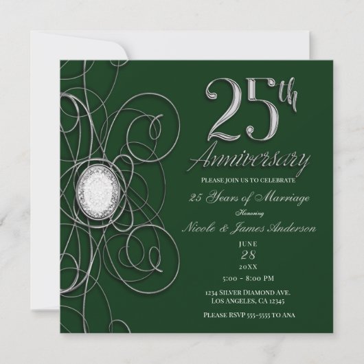 Invitation Fête du 25e anniversaire de Green & Silver Diamond (Devant)