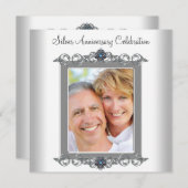 Invitation Fête du 25e anniversaire de mariage argent photo b (Devant / Derrière)