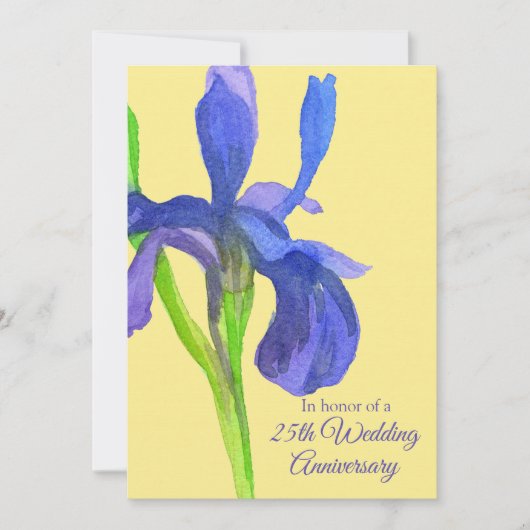 Invitation Fête du 25e anniversaire de mariage Blue Iris (Devant)