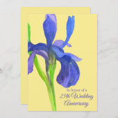 Invitation Fête du 25e anniversaire de mariage Blue Iris (Devant / Derrière)