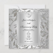 Invitation Fête du 25e Anniversaire de Mariage Damask Argent  (Devant)