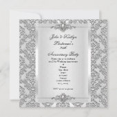 Invitation Fête du 25e Anniversaire de Mariage Damask Argent  (Devant)