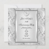 Invitation Fête du 25e Anniversaire de Mariage Damask Argenté (Devant)
