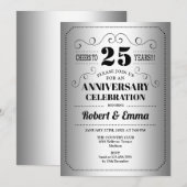 Invitation Fête du 25e anniversaire de mariage - Noir Argent (Devant / Derrière)