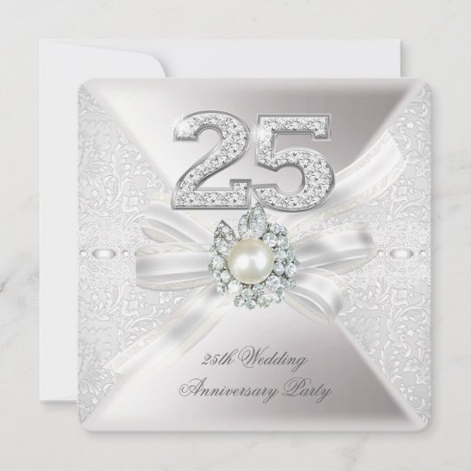 Invitation Fête du 25e Anniversaire de Mariage Perle Argent (Devant)