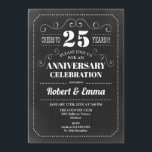 Invitation Fête du 25e anniversaire de mariage - Tableau noir<br><div class="desc">Invitation à la fête du 25e anniversaire de mariage
Design simple de style rétro avec motif de tableau noir. Carte d'invitation noire et blanche. Parfait pour une célébration élégante ! Peut être personnalisé pour n'importe quelle année.
Veuillez m'envoyer un message si vous avez besoin d'une personnalisation supplémentaire.</div>