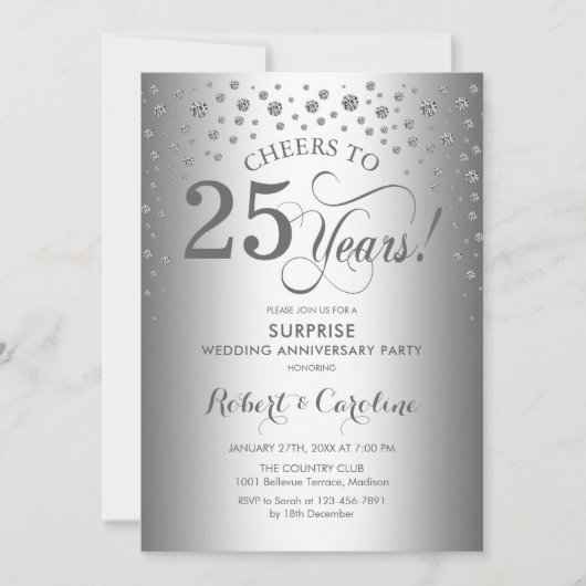 Invitation Fête du 25e anniversaire de Surprise Diamond Silve (Devant)