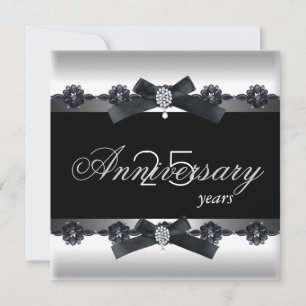 Invitation Fête du 25e Anniversaire Diamant Noir Blanc Argent