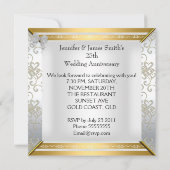 Invitation Fête du 25e Anniversaire Élégant Blanc Argent Or (Dos)