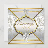 Invitation Fête du 25e Anniversaire Élégant Blanc Argent Or (Devant)