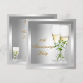 Invitation Fête du 25e Anniversaire Fleurs Argent Or (Devant / Derrière)