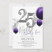 Invitation Fête du 25e anniversaire moderne Silver Purple Bal (Devant)