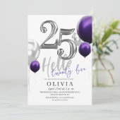Invitation Fête du 25e anniversaire moderne Silver Purple Bal (Debout devant)