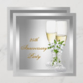Invitation Fête du 25e Anniversaire Or Argent Floral (Devant / Derrière)